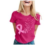 Nastro rosa T Shirt Donna Ottobre Rosa T-Shirt Donna Cancro al Seno Maglietta Rotonda Taglio Grande Taglia Camicetta Top Consapevolezza Del Cancro al Seno Ottobre, Rosa vivace, S