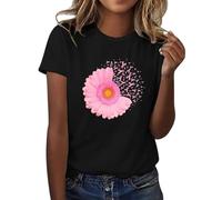 Nastro rosa T Shirt Donna Ottobre Rosa T-Shirt Donna Cancro al seno Maglietta Sciolta Sensibilizzazione al Cancro al Seno Ottobre Manica Corta Camicetta Top Rotondo Taglio, Il nero #2, M