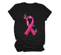 Nastro rosa T Shirt Donna Ottobre Rosa T-Shirt Donna Cancro al seno T-shirt Basic Grande Dimensione Casual Top Consapevolezza Del Cancro al Seno Ottobre, Il nero #2, XL
