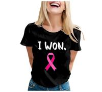 Nastro rosa T Shirt Donna Ottobre Rosa T-Shirt Donna Cancro al Seno T-shirt Basic Top Cuore Nastro Tshirt Camicetta Alta Consapevolezza Del Cancro al Seno Ottobre, Le Noir #1, XL