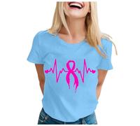 Nastro rosa T Shirt Donna Ottobre Rosa T-Shirt Donna Cancro al seno T-shirt Oversize Consapevolezza Del Cancro al Seno Ottobre Manica Corta Ete Cuore Nastro Tshirt, 1-azzurro cielo, L