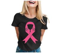 Nastro rosa T Shirt Donna Ottobre Rosa T-Shirt Donna Cancro al seno T-shirt Sensibilizzazione al cancro al seno Ottobre Ete Cuore Nastro Tshirt Basic Grande Taglia, Le Noir #1, M