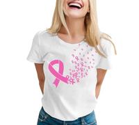 Nastro rosa T Shirt Donne Cancro al seno T-shirt Donna Ottobre Rosa T-Shirt Consapevolezza Del Cancro al Seno Ottobre Ete Cuore Nastro Tshirt Sciolto Top, A bianco, XL