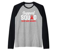 Nastro rosso della famiglia della squadra di supporto per la sensibilizzazione sul cancro del sangue Maglia con Maniche Raglan