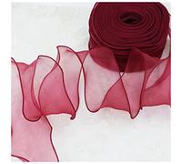 Nastro rosso in organza di seta, 50 mm, per ornamenti per capelli, confezioni regalo, decorazione, nastro in pizzo per albero di Natale (bordeaux, 4,5 m)