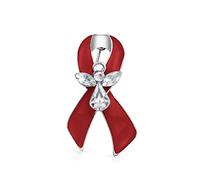 Nastro Rosso Per La Consapevolezza Dell'Alcol, Dell'Abuso Di Droghe, Dell'Aids, Delle Malattie Del Cuore O Dei Vigili Del Fuoco E Dei Primi Soccorritori Spilla Pin Con Angelo Custode Placcato Argento