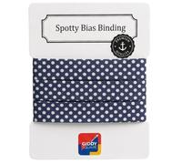 Nastro sbieco in cotone di alta qualità, larghezza 20 mm, a pois bianchi su blu navy, 5 m, bordo liscio per smettere e bordare indumenti, lavabile in lavatrice Giddy Square