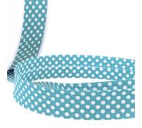Nastro sbieco in cotone di alta qualità, larghezza 20 mm, a pois bianchi su turchese, 5 m, bordo liscio per smettere e bordare indumenti, lavabile in lavatrice Giddy Square