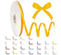 Nastro sottile dorato da 6 mm, nastro di raso in tinta unita. Rotolo di raso di seta, nastro giallo per palloncini, per confezioni regalo pasquali, fai da te, fiocchi per capelli, torte pasquali
