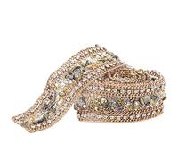 Nastro Strass, 2,5 cm Cristallo Strass Nastro Cucito Wrap Roll Craft Cristallo Bling Trim Applique Abbigliamento Vestito Accessori per Abito Da Sposa Cappelli(#01 Double Gold Chain)