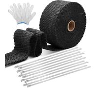 Nastro Termico Isolante, 6M Nastro di tenuta dello scarico, Protezione Calore Scarico Benda Termica Scarico con 10 Fascette Metalliche per Collettori Automobile e Tubo Scarico Moto, Nero