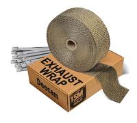 Nastro Termico Isolante,Dorato 15M Benda Termica Moto in Fibra Basaltica con 12 Fascette Metalliche,Deecam Per Tubo Scarico Moto e Automobile