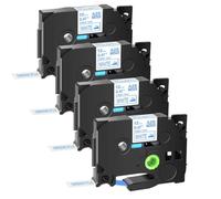 Nastro termoadesivo in tessuto Tze FA231 Nastro per etichette per abbigliamento nero su bianco compatibile con nastro per etichettatura(4PK Blue on White)