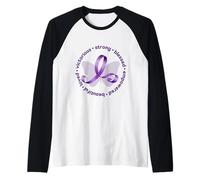 Nastro Viola della consapevolezza con Farfalle e Parola empowering Maglia con Maniche Raglan