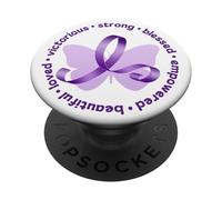 Nastro viola della consapevolezza con farfalle e parola empowering PopSockets PopGrip Adesivo