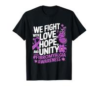 Nastro viola per la sensibilizzazione alla fibromialgia con scritta "Love Hope Unity" Maglietta