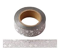 Nastro Washi glitter argento con stelle in lamina argentata, finitura autoadesiva coprente, 15 mm x 10 metri.
