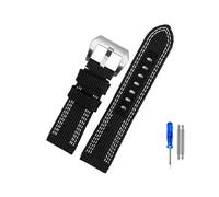 NASUNJIA Compatibile con Panerai Watch Strap PAM00984 00985 PAM111 PAM441. Accessorio for braccialetto in cuoio in nylon stealth 24 26mm di grandi dimensioni for uomo(Black white line,24mm Black Buckl