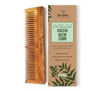 Nat Habit - Back To Natural Secrets Everyday Kacchi - Pettine in neem trattato con olio di neem, bhringraj e 17 erbe (doppio dente), lunghezza 18-20 cm, marrone