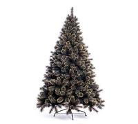 Nataland Albero di Natale Artificiale Nero Con Punte Oro Modello Elgon Altezza 180 Cm, Abete Super Folto con Effetto Realistico e Rami Con Aghi Anticaduta