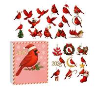 Natale Avvento - 2025 calendario 2D acrilico 24 giorni, conto alla rovescia festivo | Uccelli rossi, set di decorazioni da parete per adulti, amanti degli uccelli, casa, ufficio, feste, finestre
