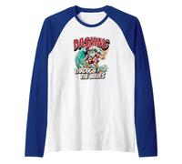Natale - Babbo Natale Che sfreccia sulle Onde Maglia con Maniche Raglan