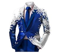 Natale boho uomo doppiopetto abiti retrò stile etnico aperto davanti giacca casual business, Blu, M