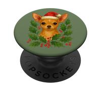 Natale Chihuahua Luci di Natale Cappello di Babbo Natale Inverno Festivo PopSockets PopGrip Adesivo