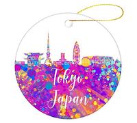 Natale Ciondolo 7.3cm, Pittura Colorata Della Città Giappone-Tokyo Decorazione Per Albero Di Natale Ideale Addobbi Natalizi Ornamenti Palline Per Albero Di Natale Per Interno Festa