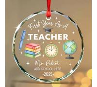 Natale Ciondolo Glass,First Year As A Teacher Appeso Ornamento Personalizzate Decorazioni Natalizie Rimovibile Decorazione Per Albero Di Natale Per Party Esterno Interno