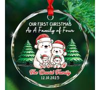 Natale Ciondolo Our First As A Family Of Four Bear Ornamento In Ceramica Ornamenti Palline Per Albero Di Natales Rimovibile Addobbi Natalizi Per Bambini Festa Cerimonia 7.3 CM