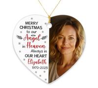 Natale Ciondolo Upload Image Merry Christmas To Our Angel In Heaven Always In Our Heart Memorial Appeso Ceramica Alta Qualità Decorazioni Natalizie Ornamenti Addobbi Natalizi 7.3 Cm