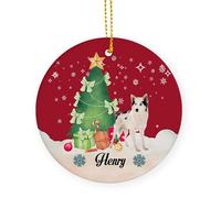 Natale Ciondolo White Yakutian Laika Appeso Ornamento Rimovibile Appeso Ceramica Ornamenti Palline Per Albero Di Natales Per Party Cerimonia Esterno 7.3 Cm