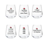 ''Natale con i tuoi'' Set di 6 Bicchieri da Acqua in Vetro con Stampe Natalizie Decorazioni Natalizie Idea Regalo Natale Sposi Amici Set Drink Famiglia Cena Decorazioni Tavola Di Natale