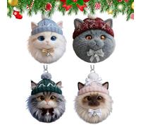 Natale con statuetta di gatto - Ciondolo realizzato in acrilico 2D - s Natale a doppio lato per albero di Natale, per decorazione da parete, patio giardino esterno durante le feste