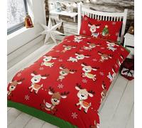 Natale Renne Set Copripiumino Singolo Rudolph e Amici Bambini Letto