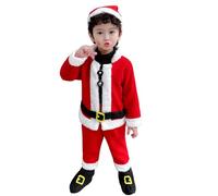 Natale Costume Bambino Neonato, 4 PCS Vestito Babbo Natale Ragazza Ragazzo Top + Pantaloni + Cappello + Calzini Set Carina Partito Vestito Pigiami Regalo di Natale (B3-RD1, 6-7 Years)