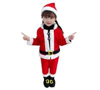 Natale Costume Bambino Neonato, 4 PCS Vestito Babbo Natale Ragazza Ragazzo Top + Pantaloni + Cappello + Calzini Set Carina Partito Vestito Pigiami Regalo di Natale (A Red, 2-3 Years)