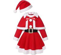 Natale Costume Bambino Neonato, 4 PCS Vestito Babbo Natale Ragazzo Ragazza Gonna + Scialle + Cappello + Cintura Set Carina Partito Vestito Pigiami Regalo di Natale (B2-Red, 3-4 Years)