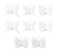 Natale Decorazione Albero 8 Confezione Piuma Farfalle con Clip E Glitter Bianco
