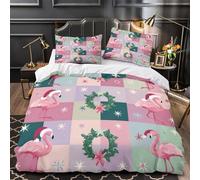 Natale dei fenicotteri Set Di Copripiumino Set di 3 Pezzi microfibra stampa 3D con federe per cuscini con cerniera Design festivo per le vacanze copripiumino for ragazze e bambini Single（140x200cm）