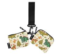 Natale Dino Cartone Animato Portafogli Da Donna Custodie Per Carte Sottile Portatile Cerniera Contanti Portamonete con Portachiavi per Lavoro Viaggio 2 Pz Recto Verso