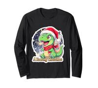 Natale Dino T-Rex Drago Auguri Roaring Christmas Maglia a Manica