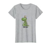 Natale Dinosauro Tree Rex Maglietta, Donna, Grigio Melange, XS