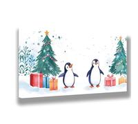 Natale Dipingere con i Numeri Adulti 70 x 140 cm Tela, Dipingere con i Numeri Pinguino Motivo Design, Hobby Creativi Adulti Kit di Pittura Acrilica Fai-da-Te, Home Room Decor, Regalo Creativo, 1359-W