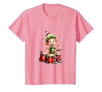 Natale Elfo Che Gioca la Batteria X-mas Pigiama Party Maglietta, Bambini, Rosa, 12 Anni