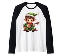 Natale Elfo Ukulele Giocatore Ukulelist Natale Pigiama Maglia con Maniche Raglan
