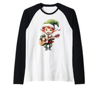 Natale Elfo Ukulele Player Xmas Party Ukulelist Musica Maglia con Maniche Raglan