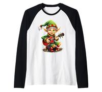 Natale Elfo Ukulele Player Xmas Party Ukulelist Musica Maglia con Maniche Raglan