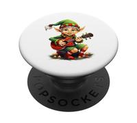 Natale elfo Ukulele Player Xmas Party Ukulelist Musica PopSockets PopGrip Adesivo